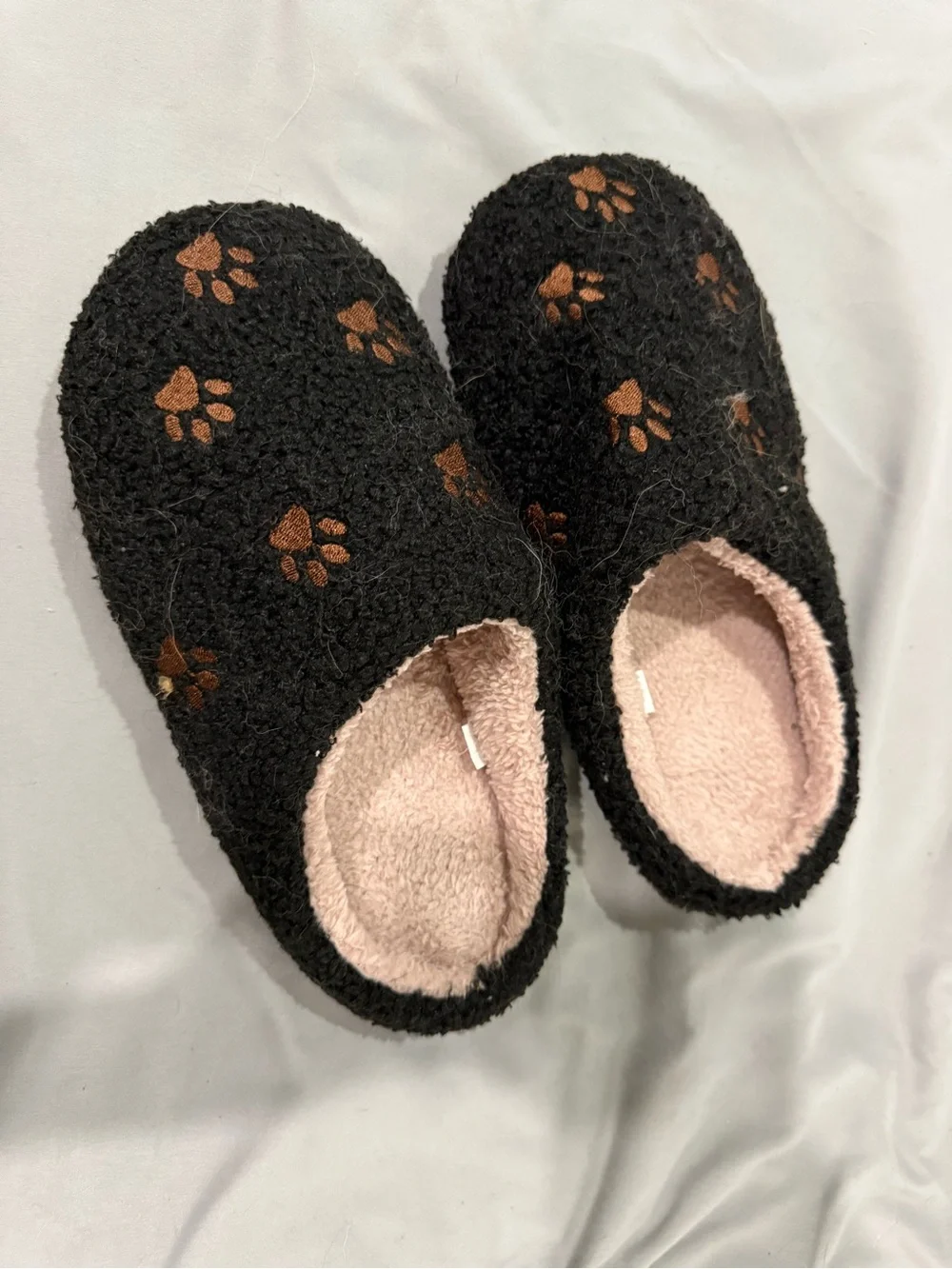 Cozy Paw Print Dog Slippers - Black with Pink Lining